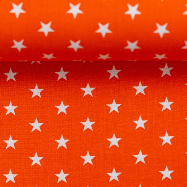 Baumwoll Druck Sterne Orange/Weiß  Ø 1 cm